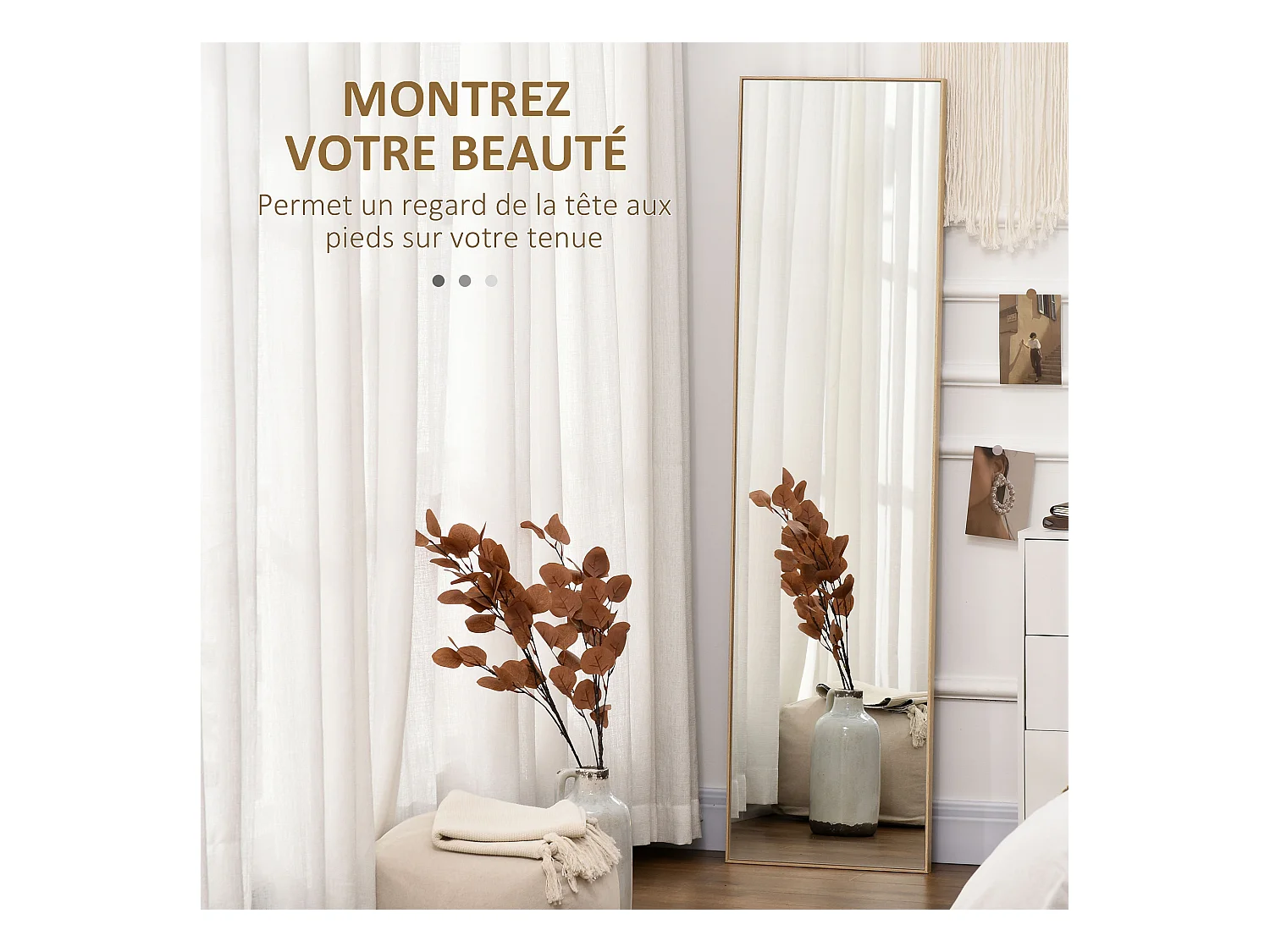 Miroir sur pied rectangulaire dim. 40L x 35l x 147H cm MDF aspect bois de chêne clair