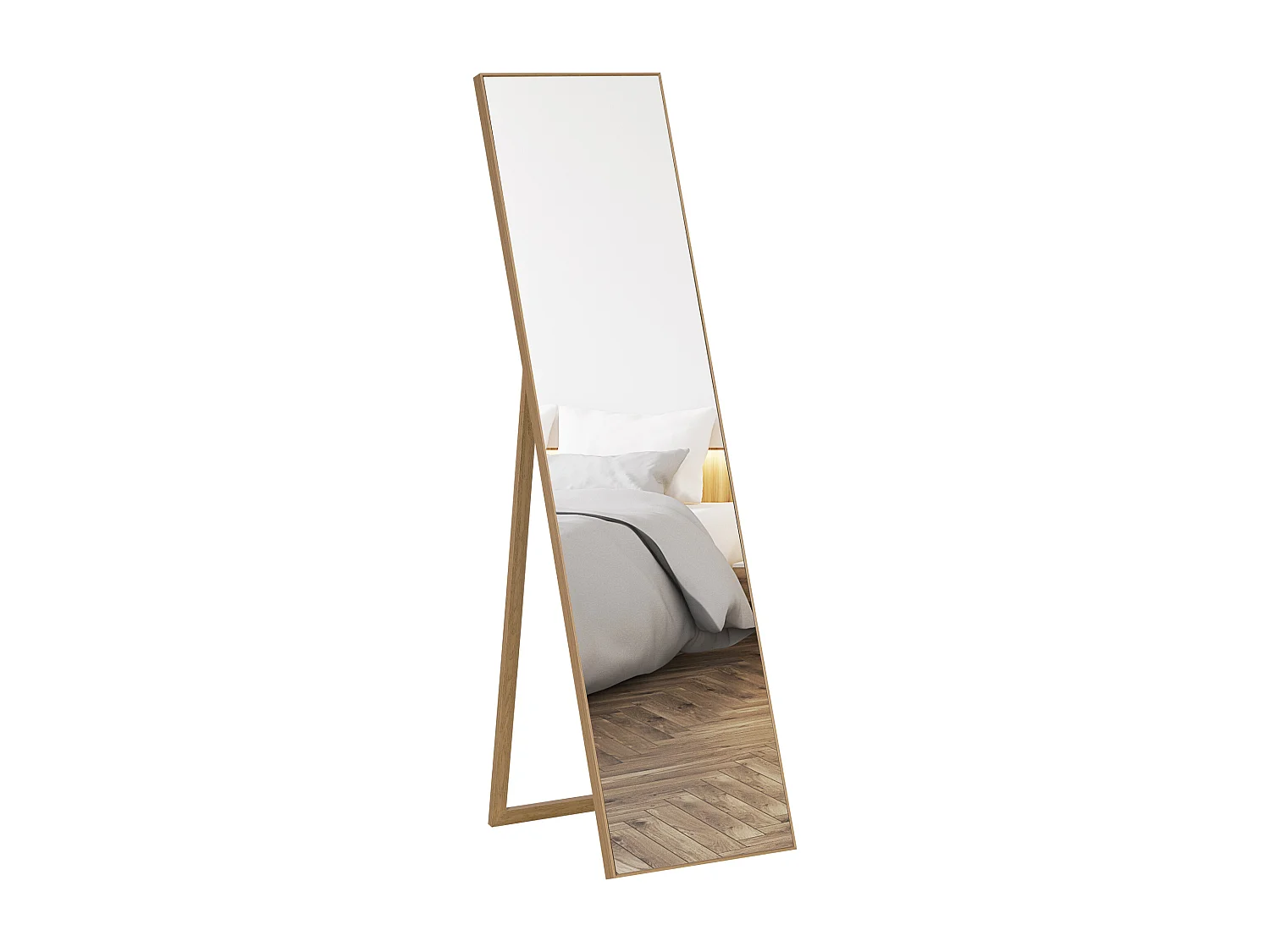 Miroir sur pied rectangulaire dim. 40L x 35l x 147H cm MDF aspect bois de chêne clair