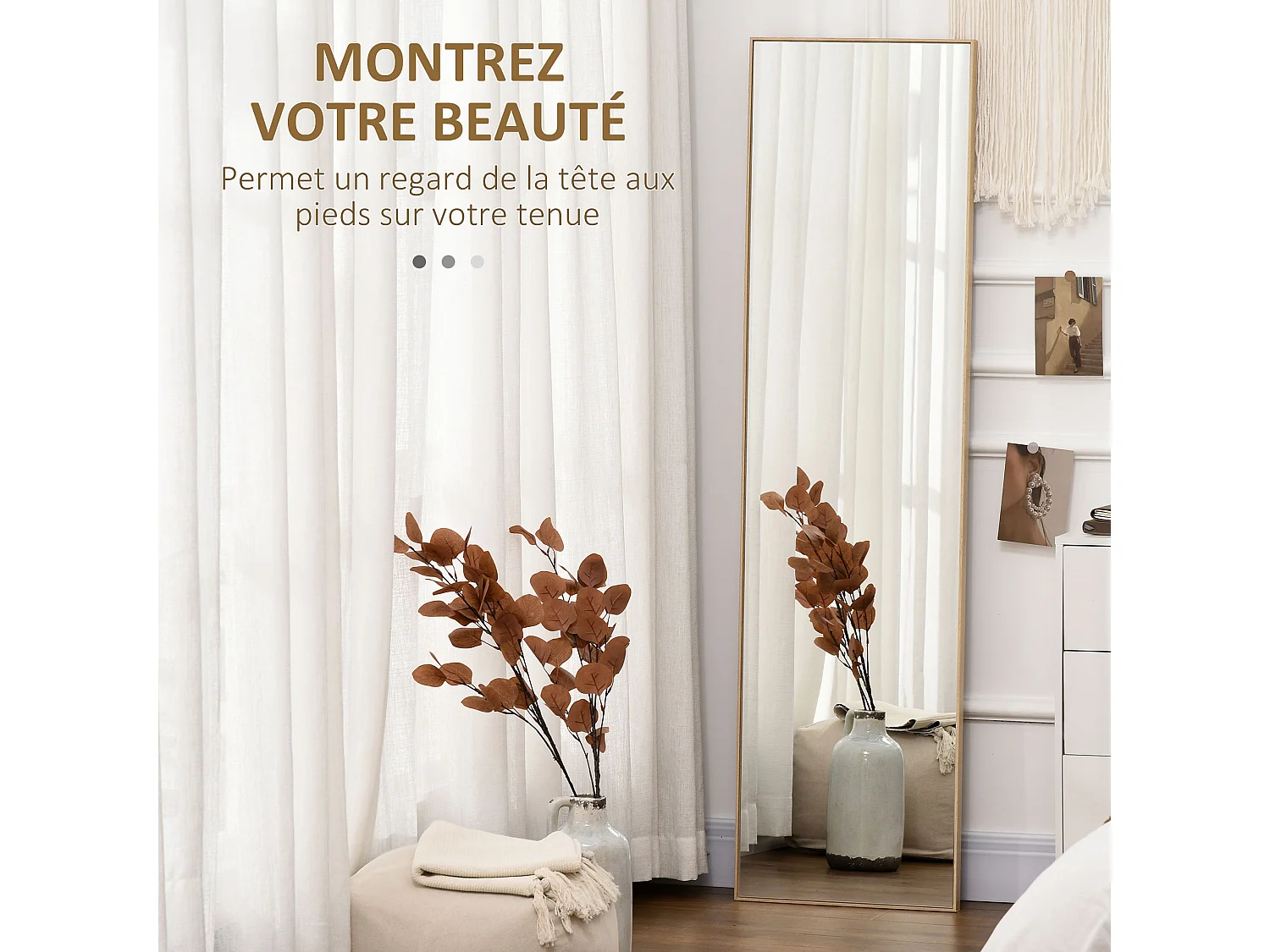 Miroir sur pied rectangulaire dim. 40L x 35l x 147H cm MDF aspect bois de chêne clair