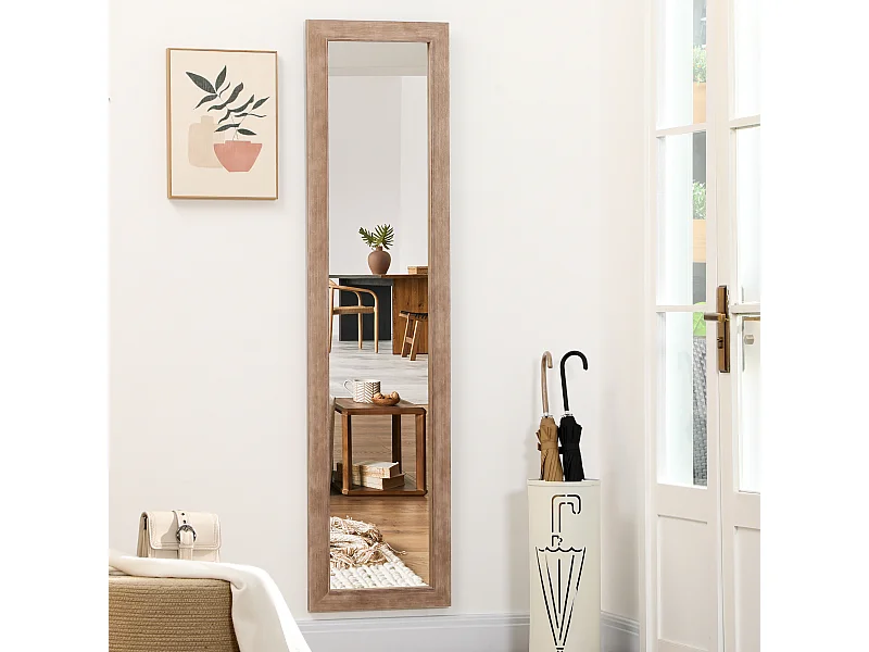 Miroir mural - film sécurité anti déflagrant, crochets attache inclus - cadre bois de pin effet vieilli