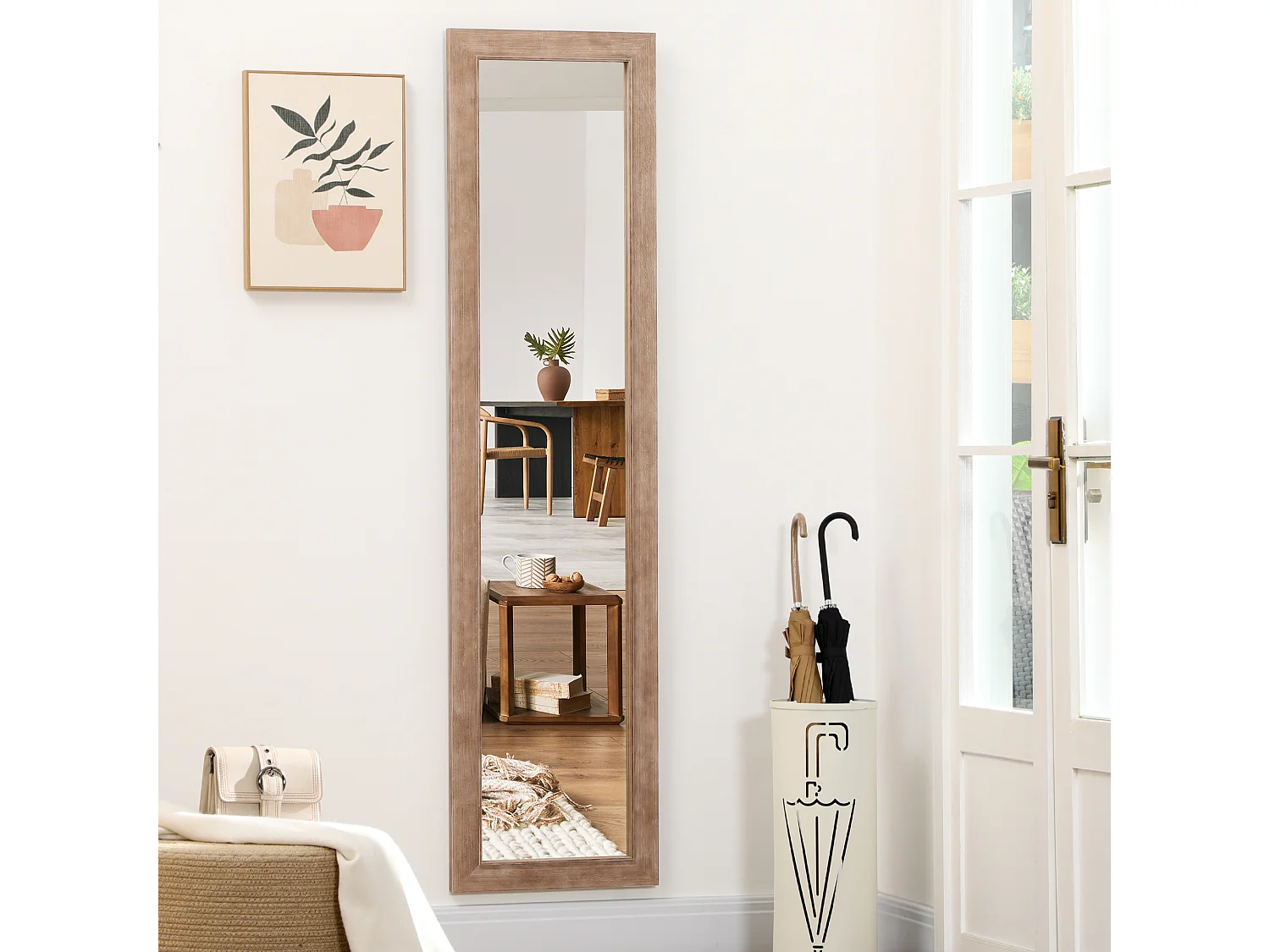 Miroir mural - film sécurité anti déflagrant, crochets attache inclus - cadre bois de pin effet vieilli