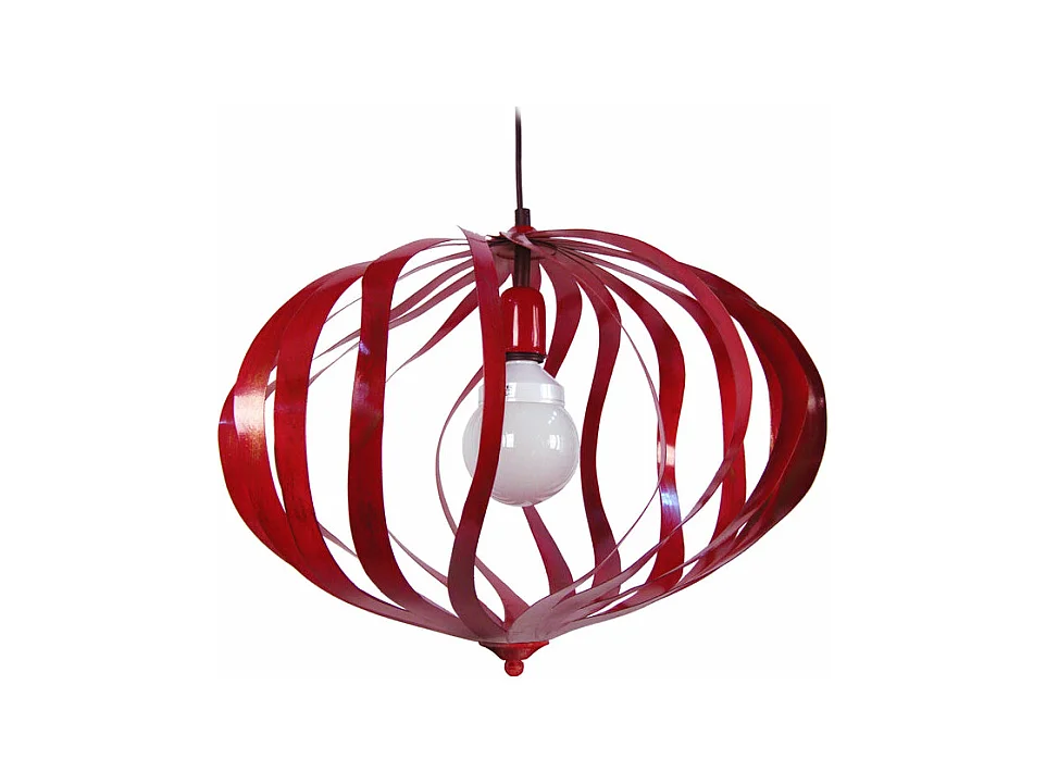Suspension globe ovale métal  rouge,or 105 cm.