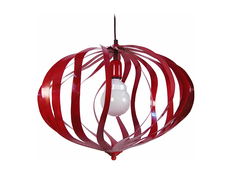 Suspension globe ovale métal  rouge,or 105 cm.