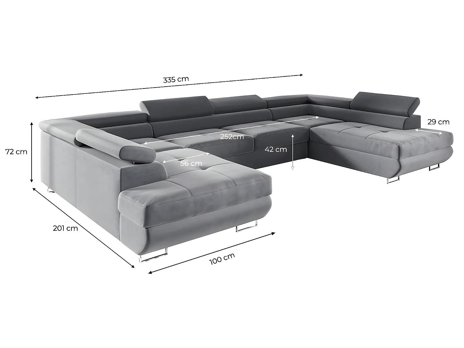 Canapé en U 5 places convertible avec coffre Wilson Gris