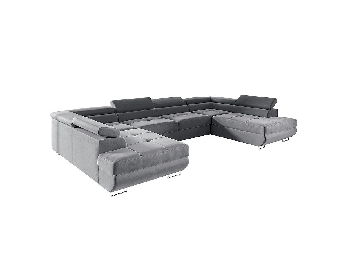 Canapé d'angle convertible 5 places avec coffre en velours gris WILSON