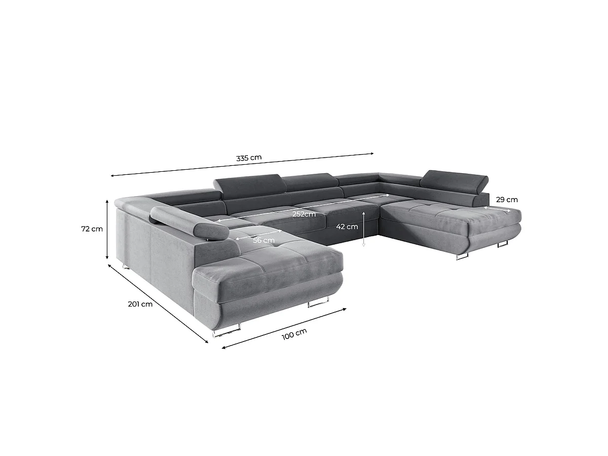 Canapé d'angle convertible 5 places avec coffre en velours gris WILSON