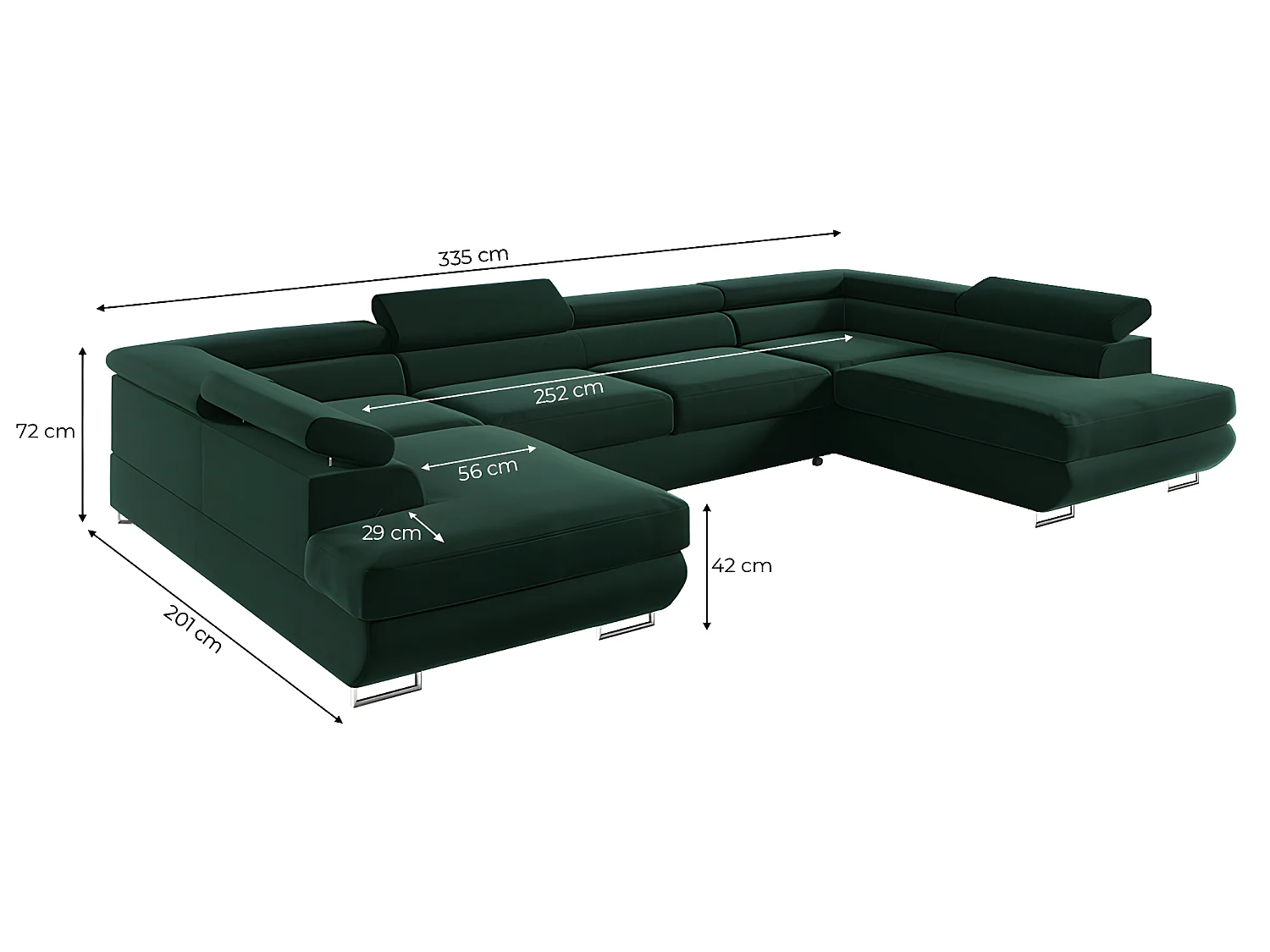 Canapé en U 5 places convertible avec coffre Lyam Vert sapin