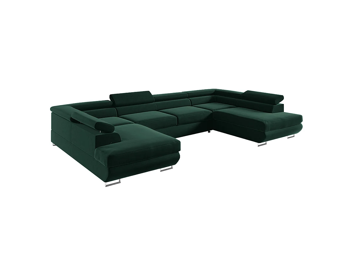 Canapé d'angle convertible 5 places avec coffre en velours vert LYAM