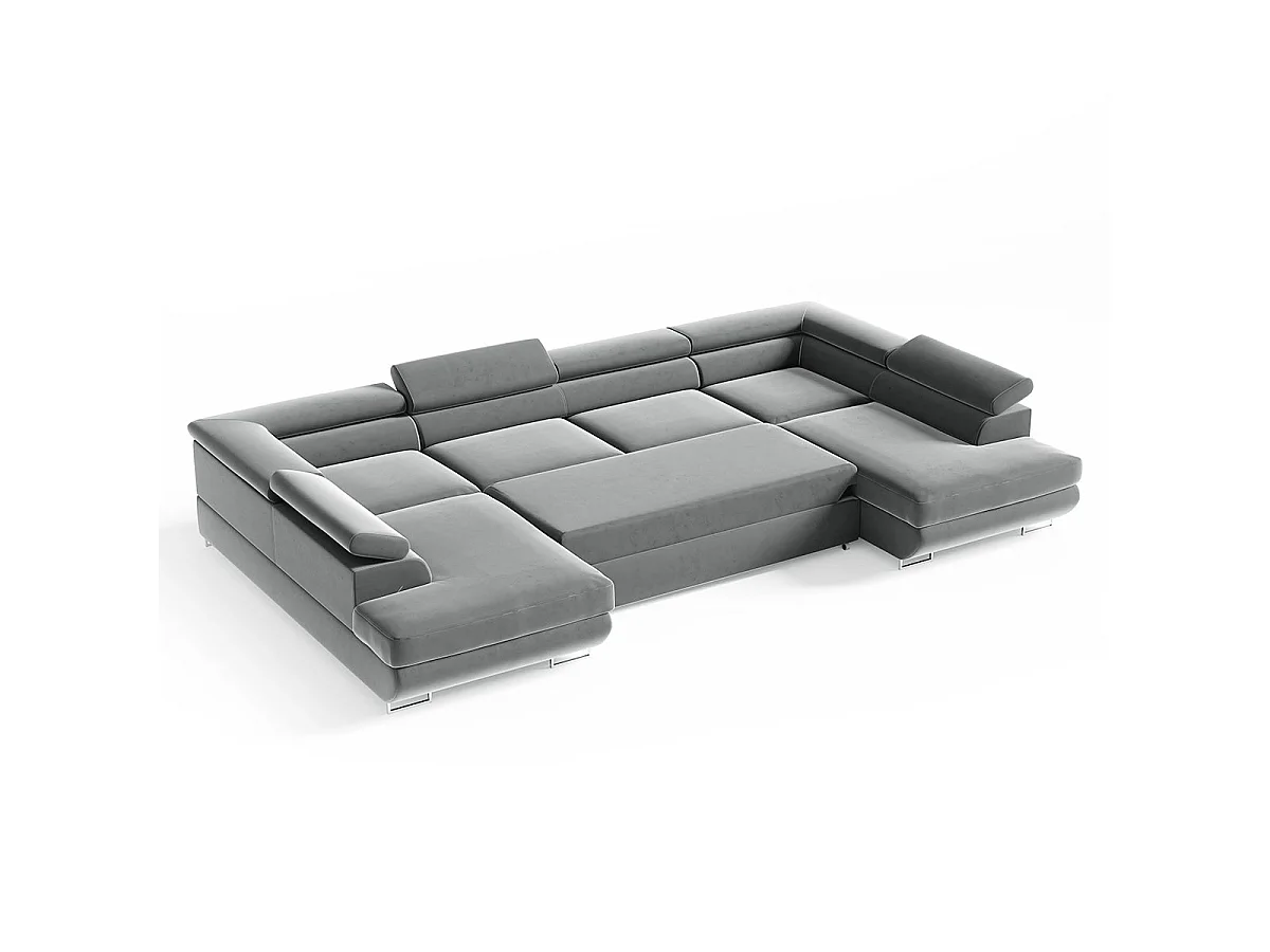 Canapé d'angle convertible 5 places avec coffre en velours vert LYAM
