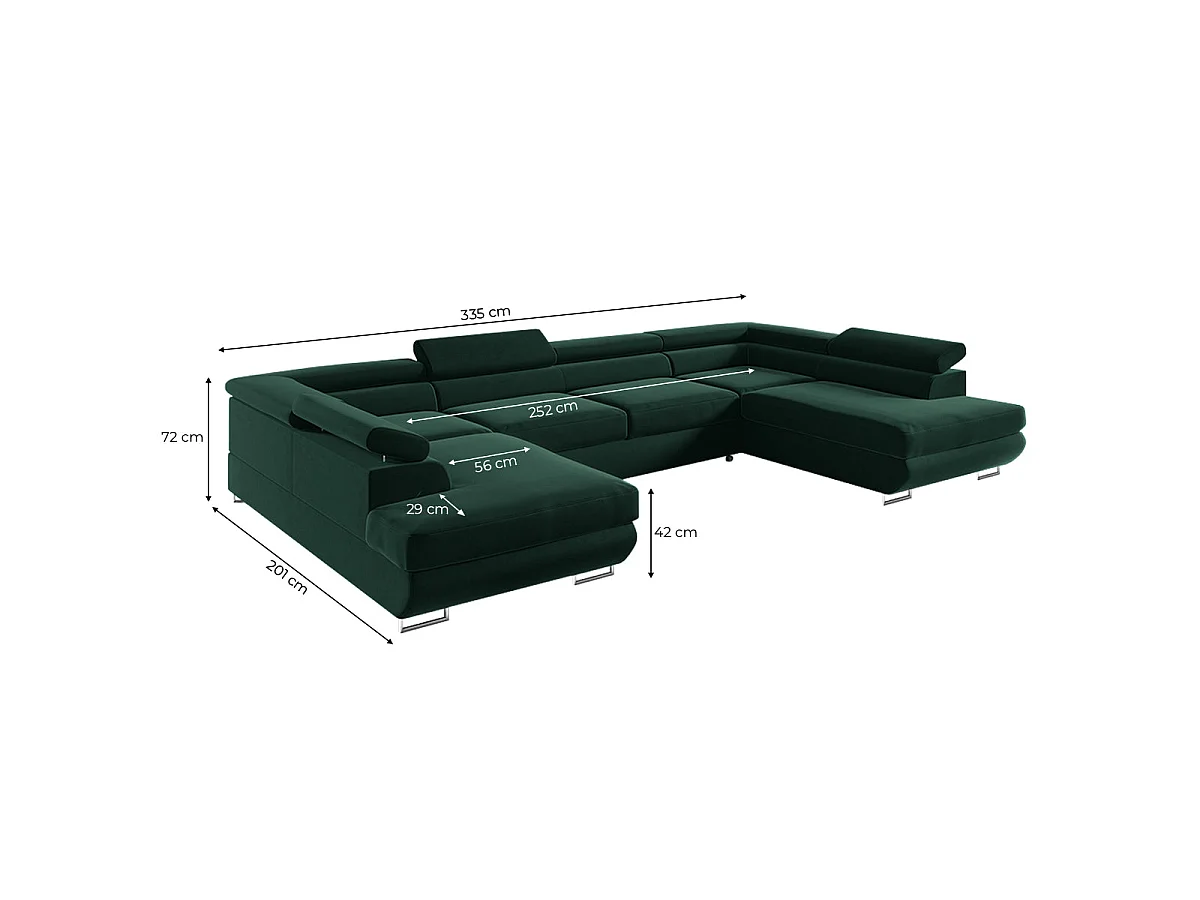 Canapé d'angle convertible 5 places avec coffre en velours vert LYAM