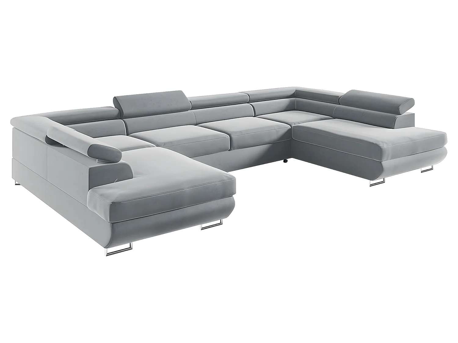 Canapé en U 5 places convertible avec coffre Lyam Gris clair