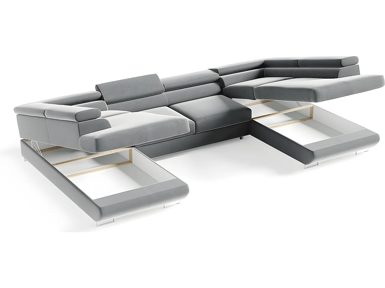 Canapé en U 5 places convertible avec coffre Lyam Gris clair