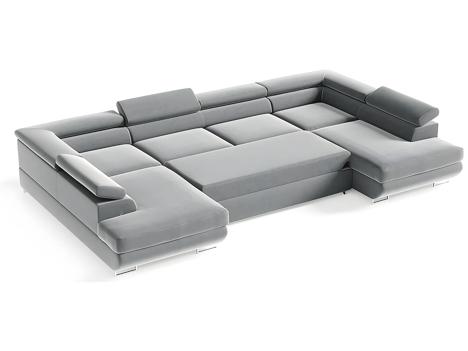 Canapé en U 5 places convertible avec coffre Lyam Gris clair