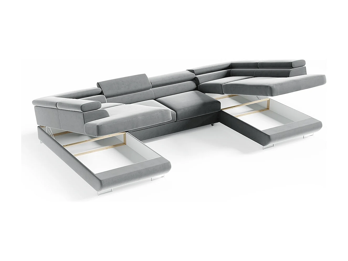 Canapé en U 5 places convertible avec coffre Lyam Gris clair