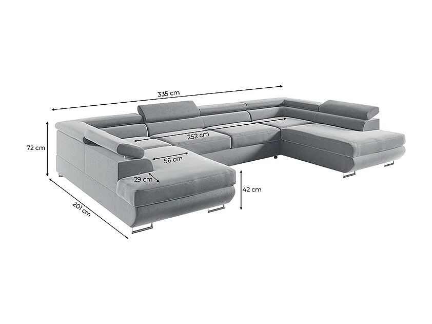 Canapé en U 5 places convertible avec coffre Lyam Gris clair