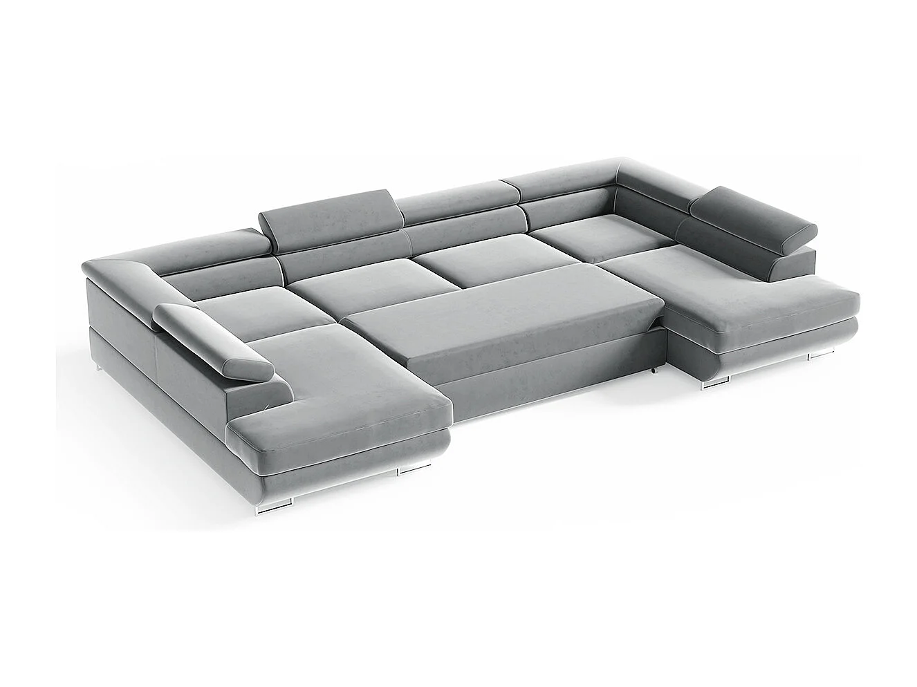 Canapé en U 5 places convertible avec coffre Lyam Gris clair