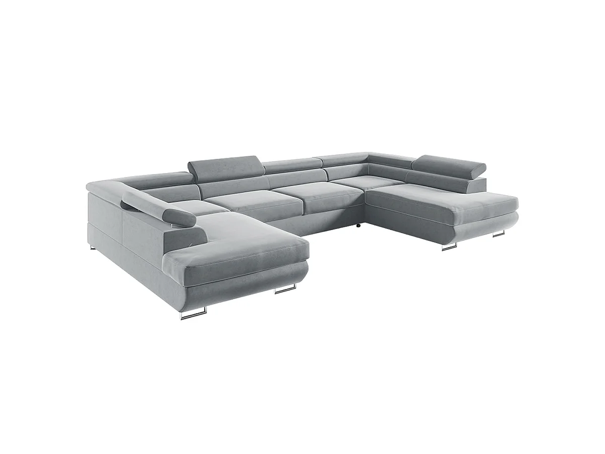 Canapé d'angle convertible 5 places avec coffre en velours gris clair LYAM