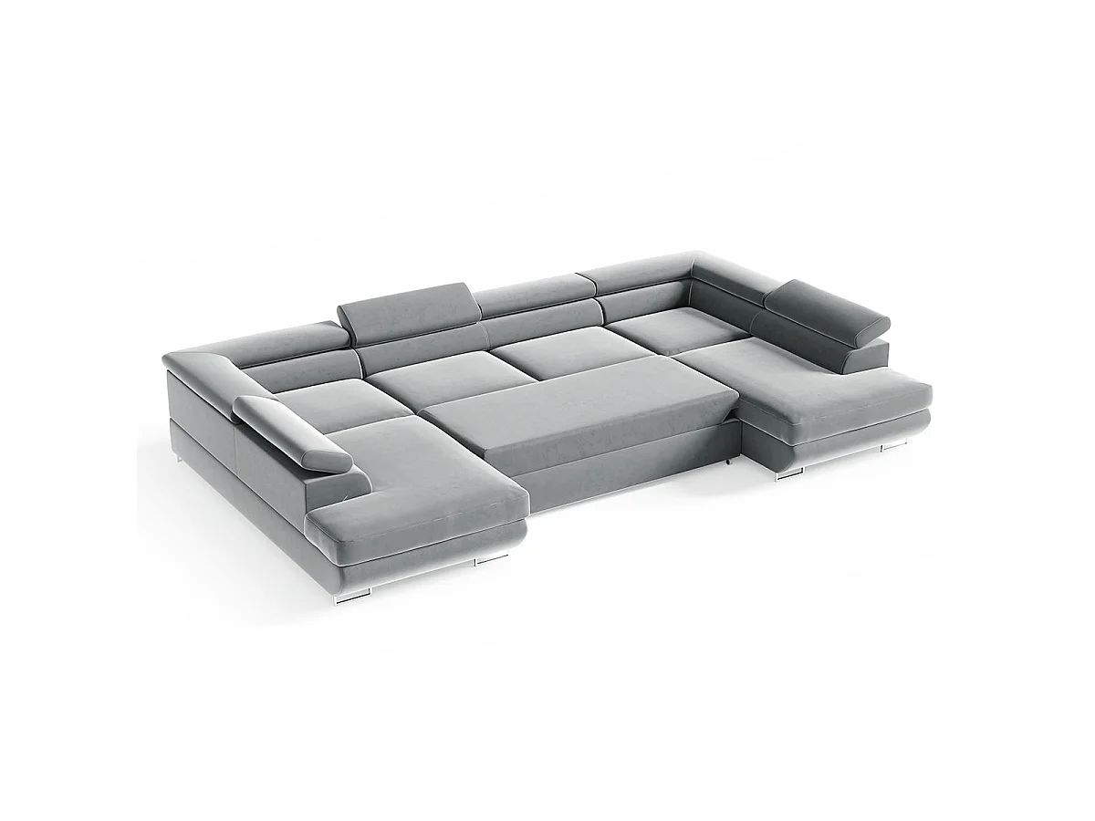 Canapé d'angle convertible 5 places avec coffre en velours gris clair LYAM