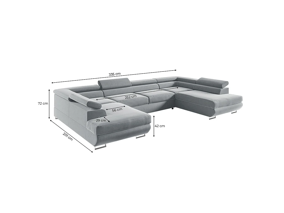 Canapé d'angle convertible 5 places avec coffre en velours gris clair LYAM