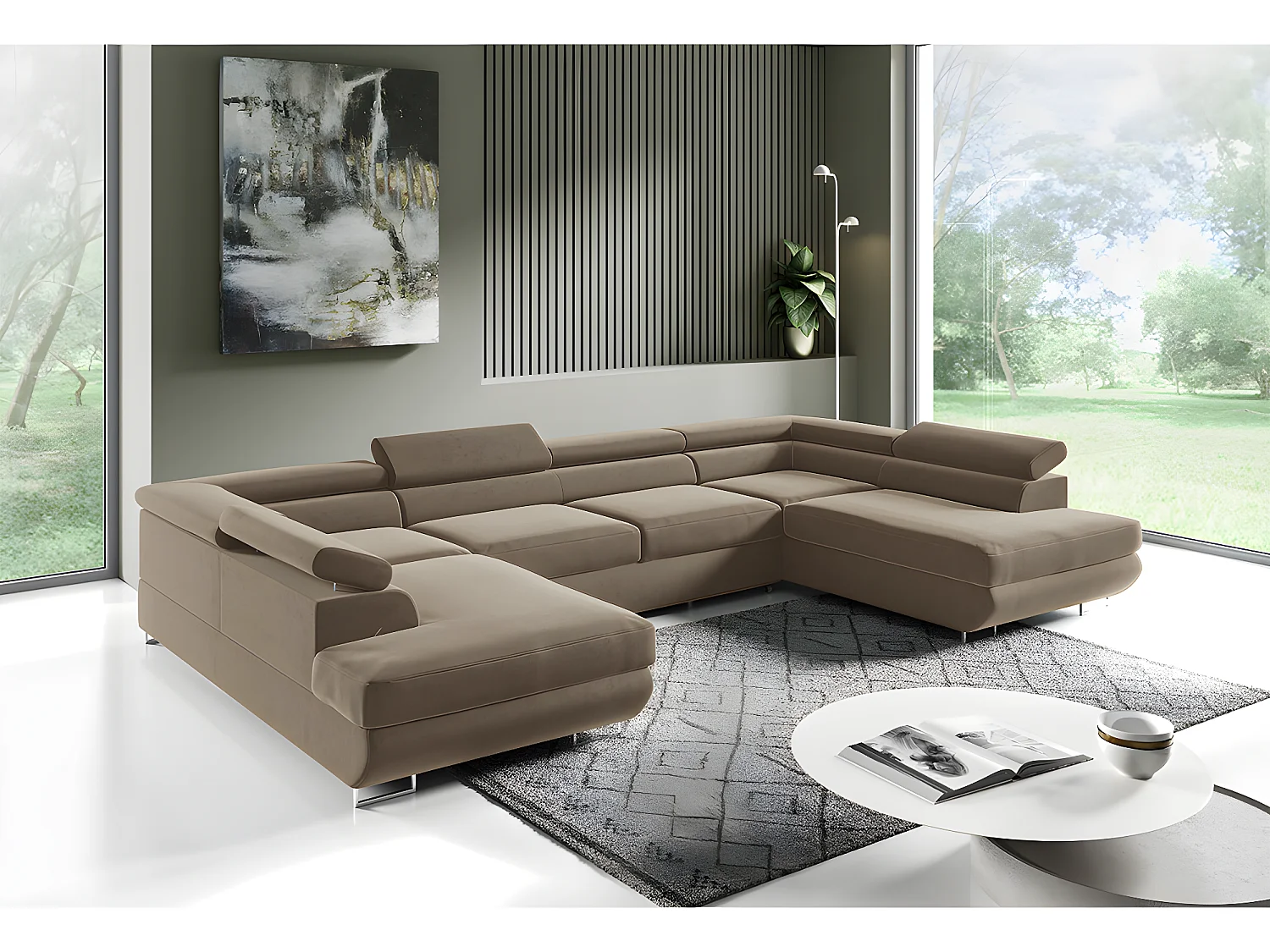 Canapé en U 5 places convertible avec coffre Lyam Marron