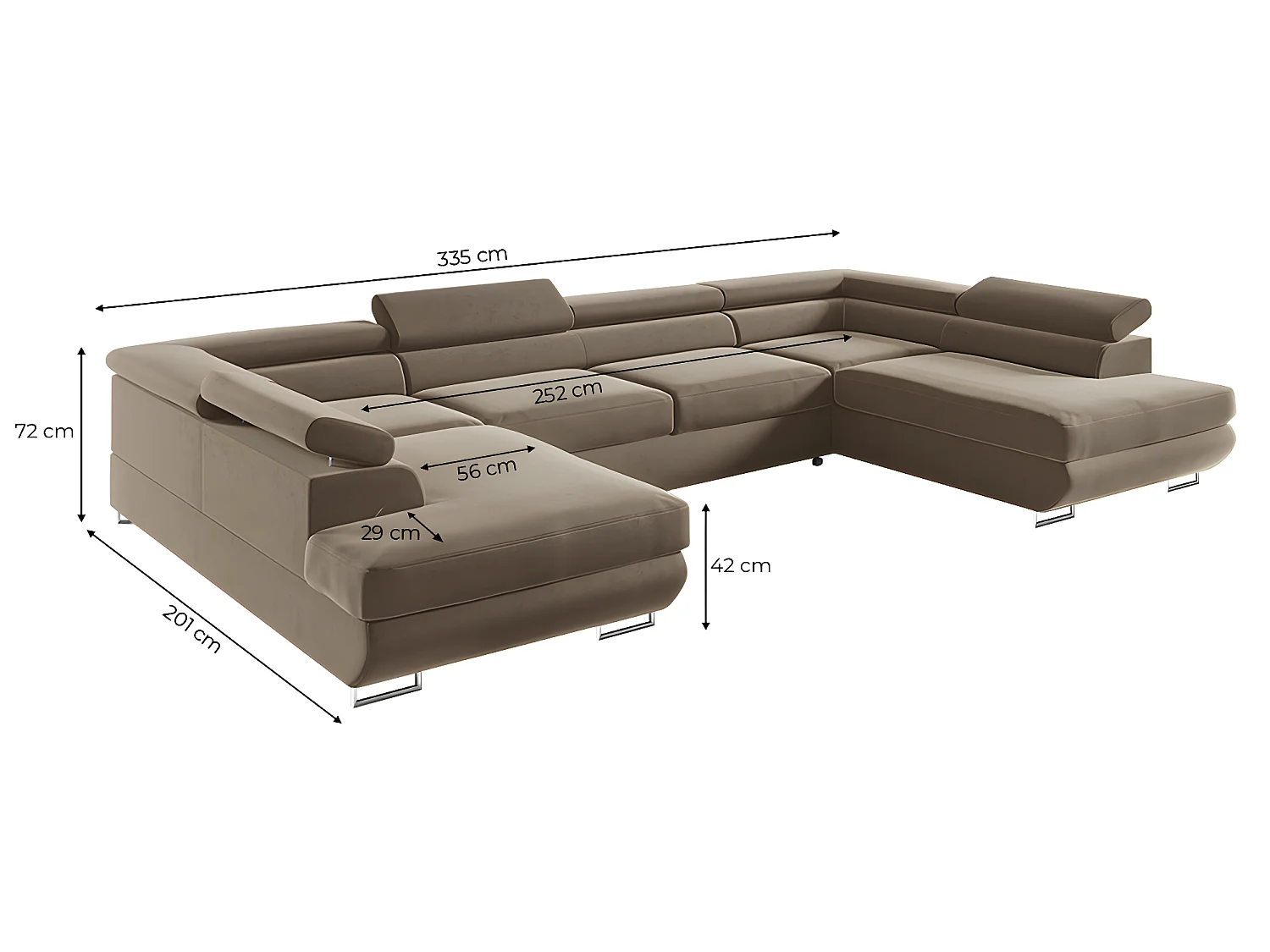 Canapé en U 5 places convertible avec coffre Lyam Marron