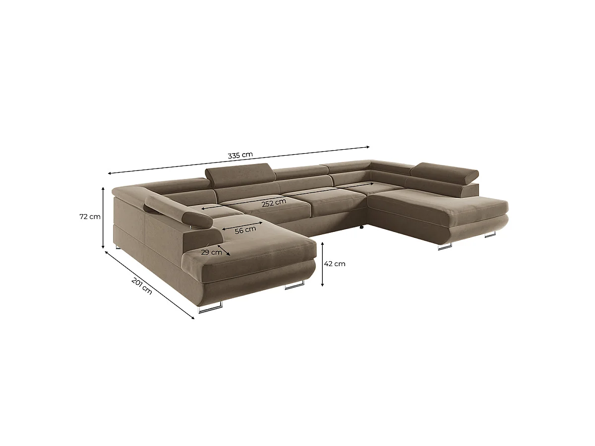 Canapé d'angle convertible 5 places avec coffre en velours marron LYAM