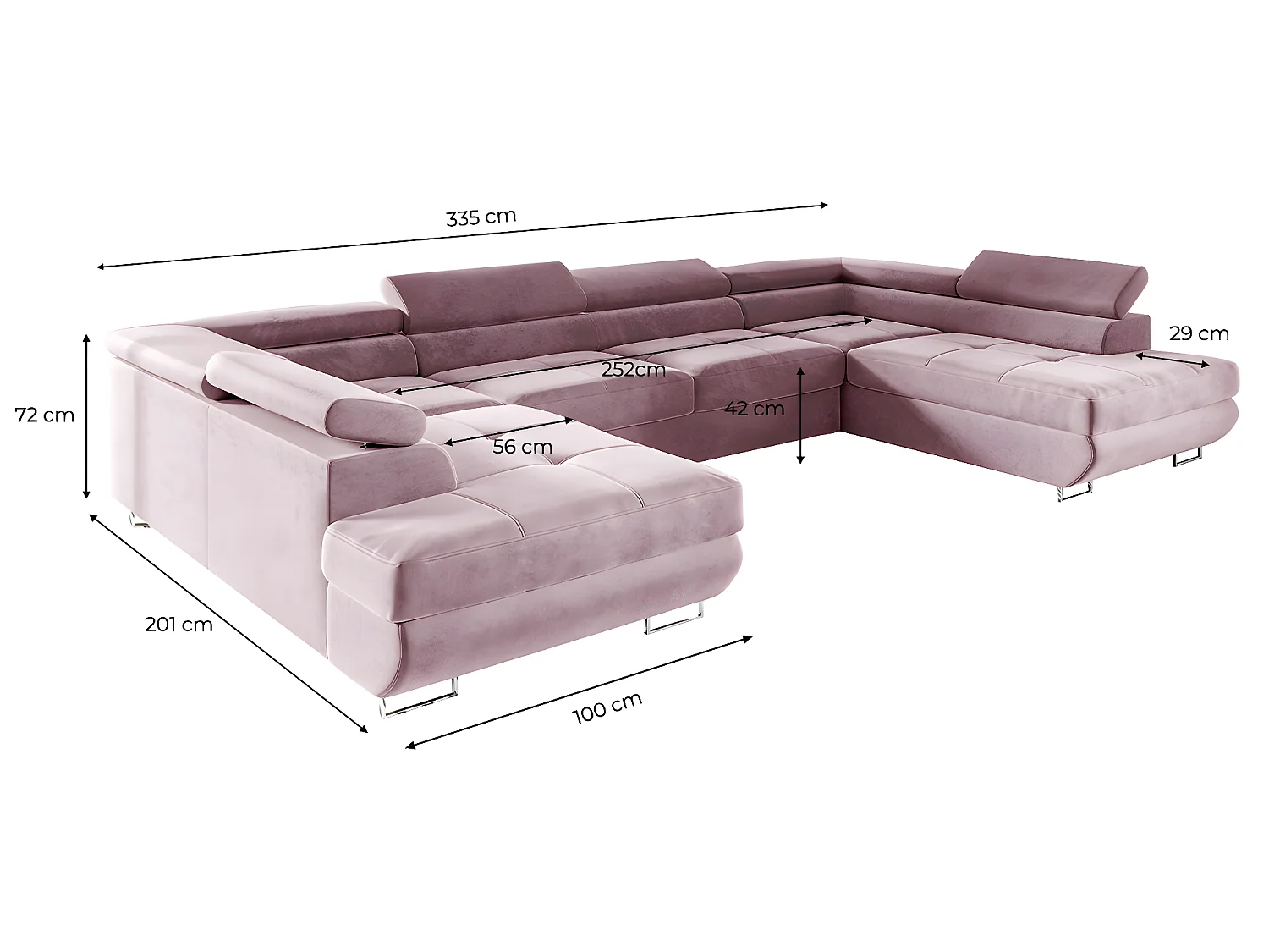 Canapé en U 5 places convertible avec coffre Wilson Rose