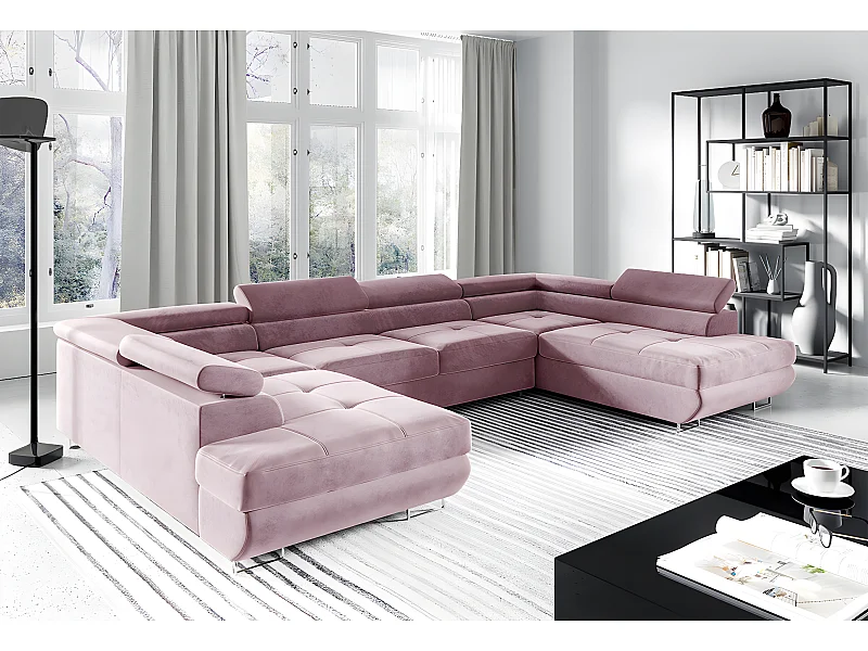 Canapé en U 5 places convertible avec coffre Wilson Rose