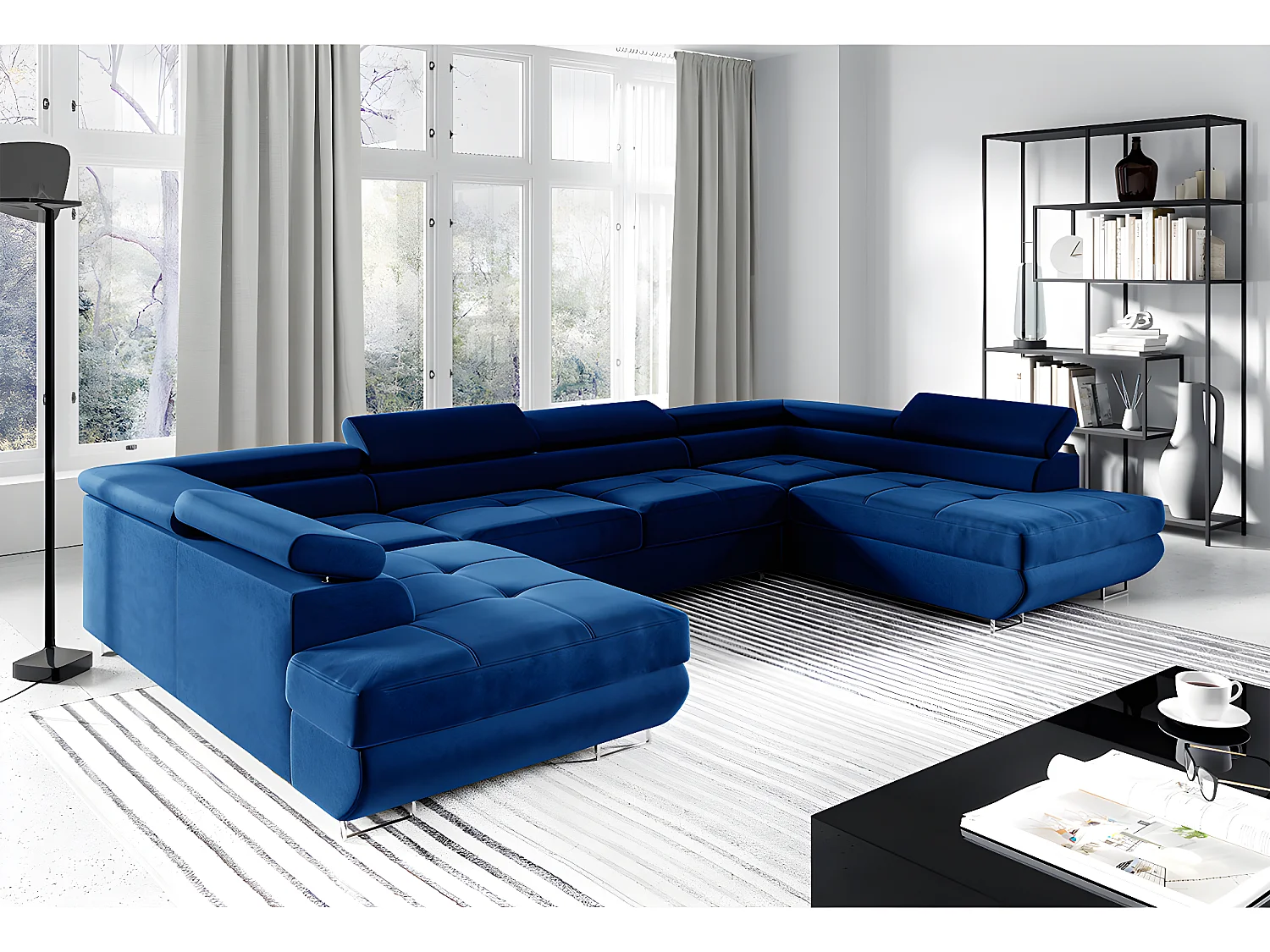 Canapé en U 5 places convertible avec coffre Wilson Bleu