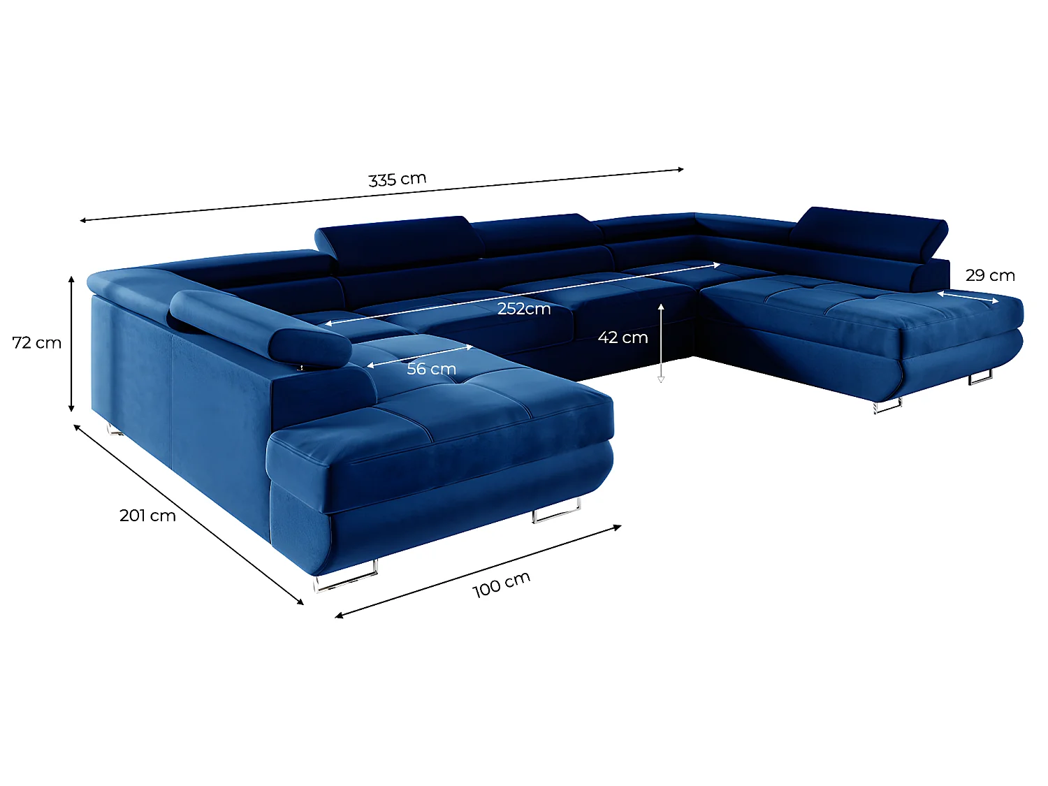 Canapé en U 5 places convertible avec coffre Wilson Bleu