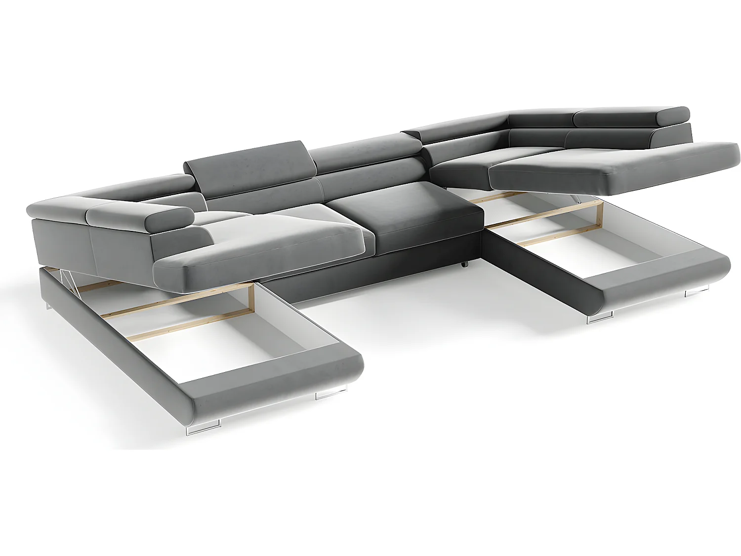 Canapé en U 5 places convertible avec coffre Lyam Gris