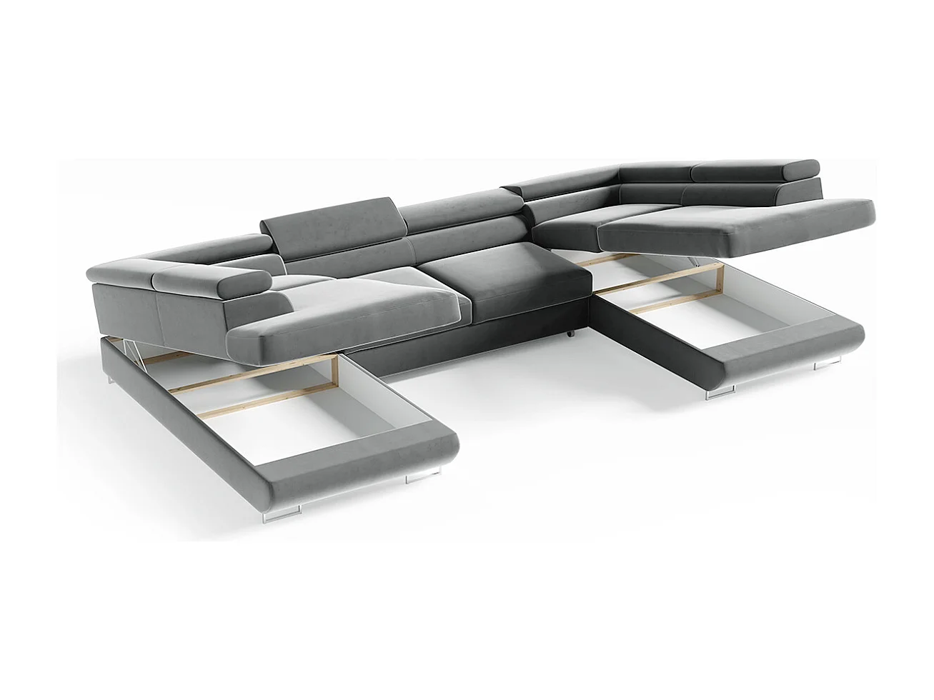 Canapé en U 5 places convertible avec coffre Lyam Gris