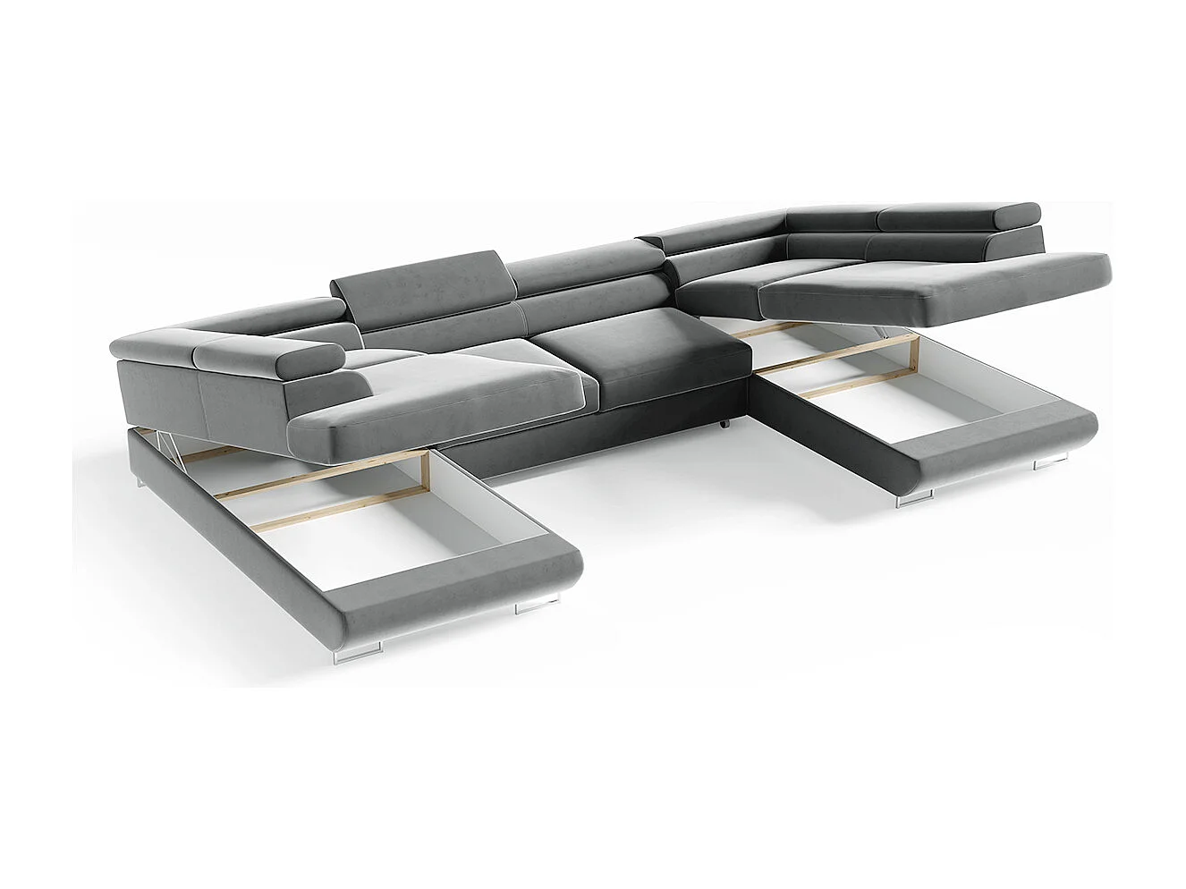 Canapé en U 5 places convertible avec coffre Lyam Gris