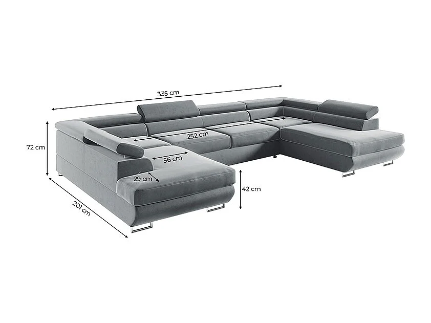 Canapé en U 5 places convertible avec coffre Lyam Gris