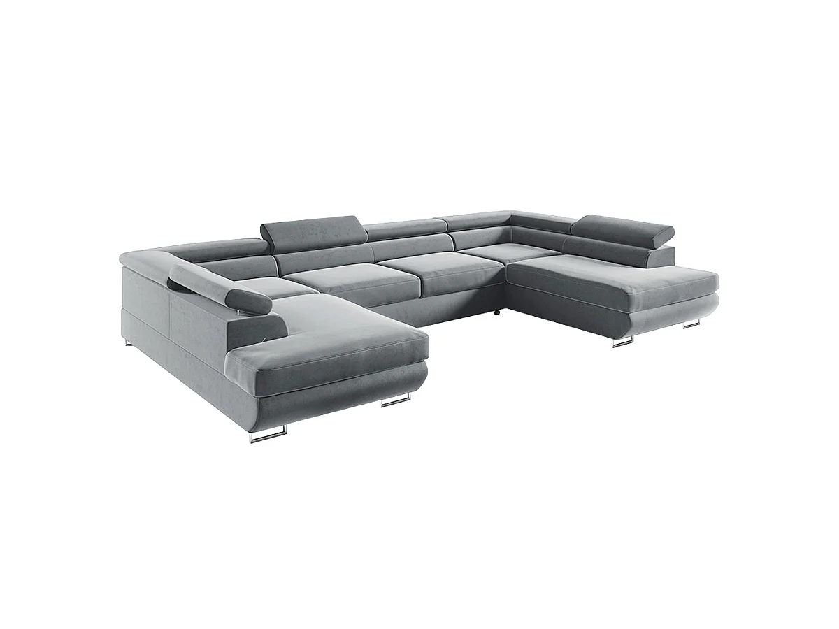 Canapé d'angle convertible 5 places avec coffre en velours gris LYAM