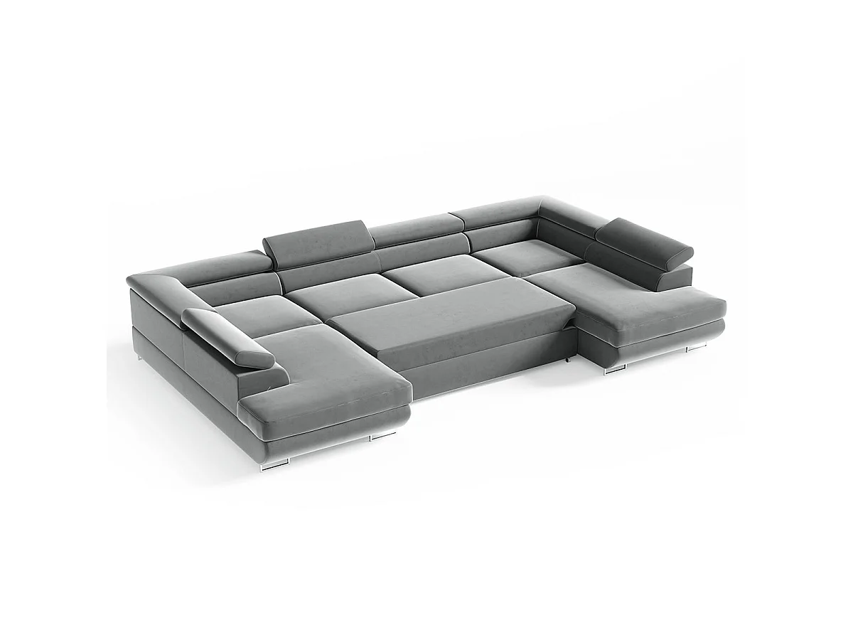 Canapé d'angle convertible 5 places avec coffre en velours gris LYAM