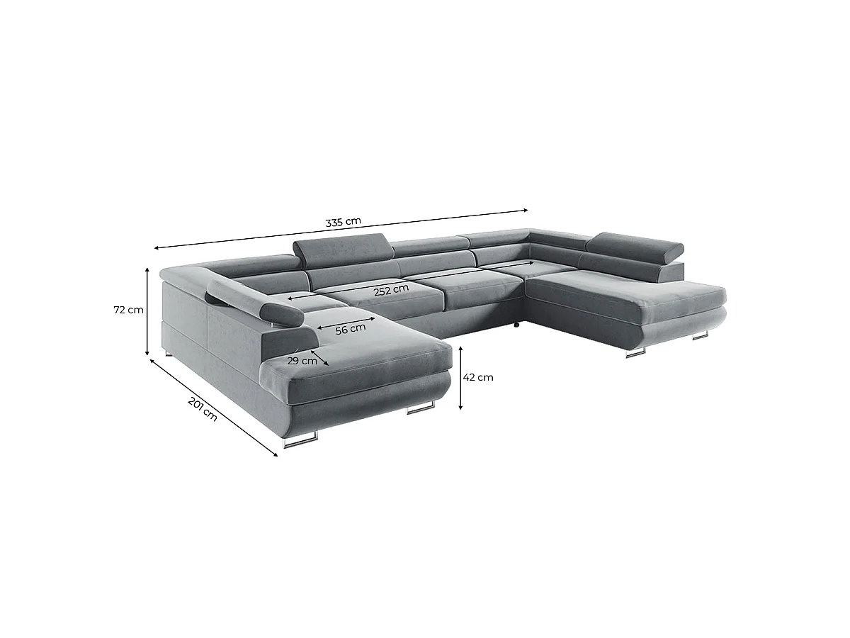 Canapé d'angle convertible 5 places avec coffre en velours gris LYAM