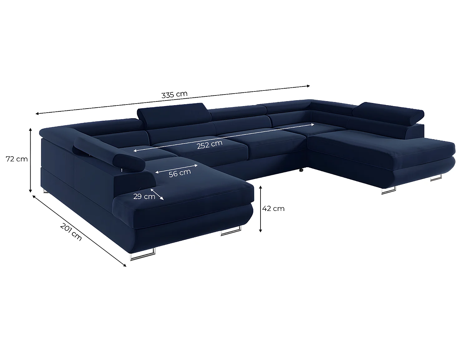 Canapé en U 5 places convertible avec coffre Lyam Bleu marine