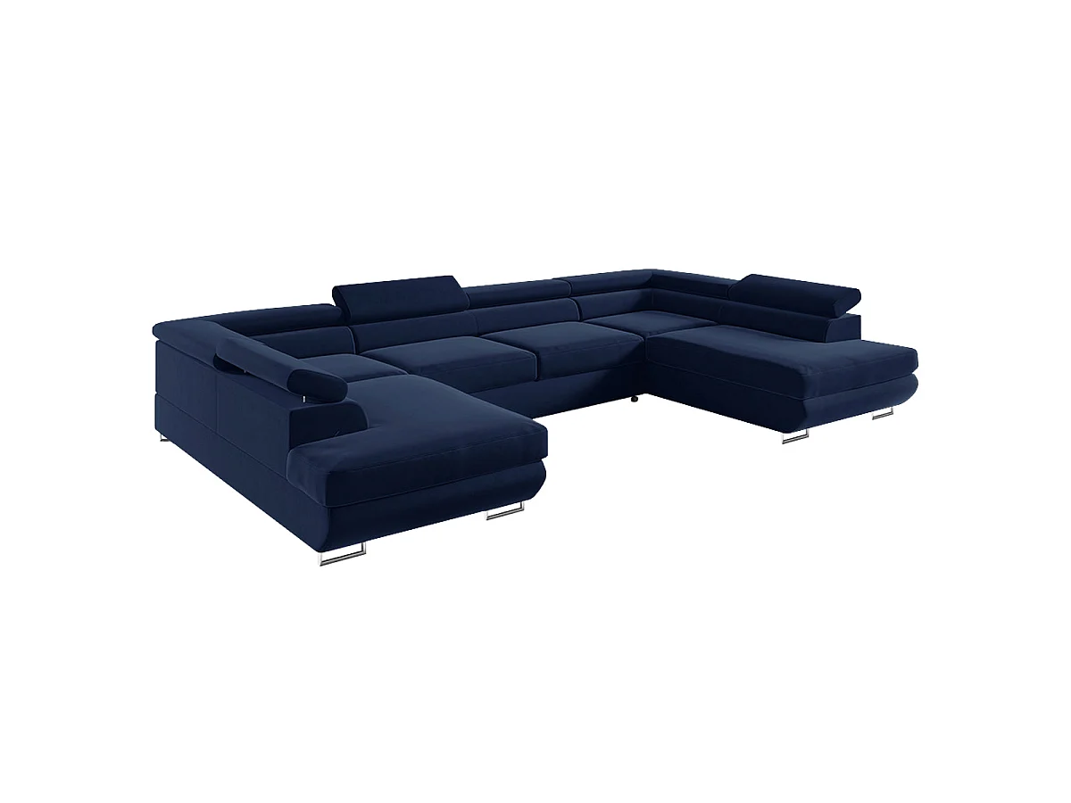 Canapé d'angle convertible 5 places avec coffre en velours bleu nuit LYAM
