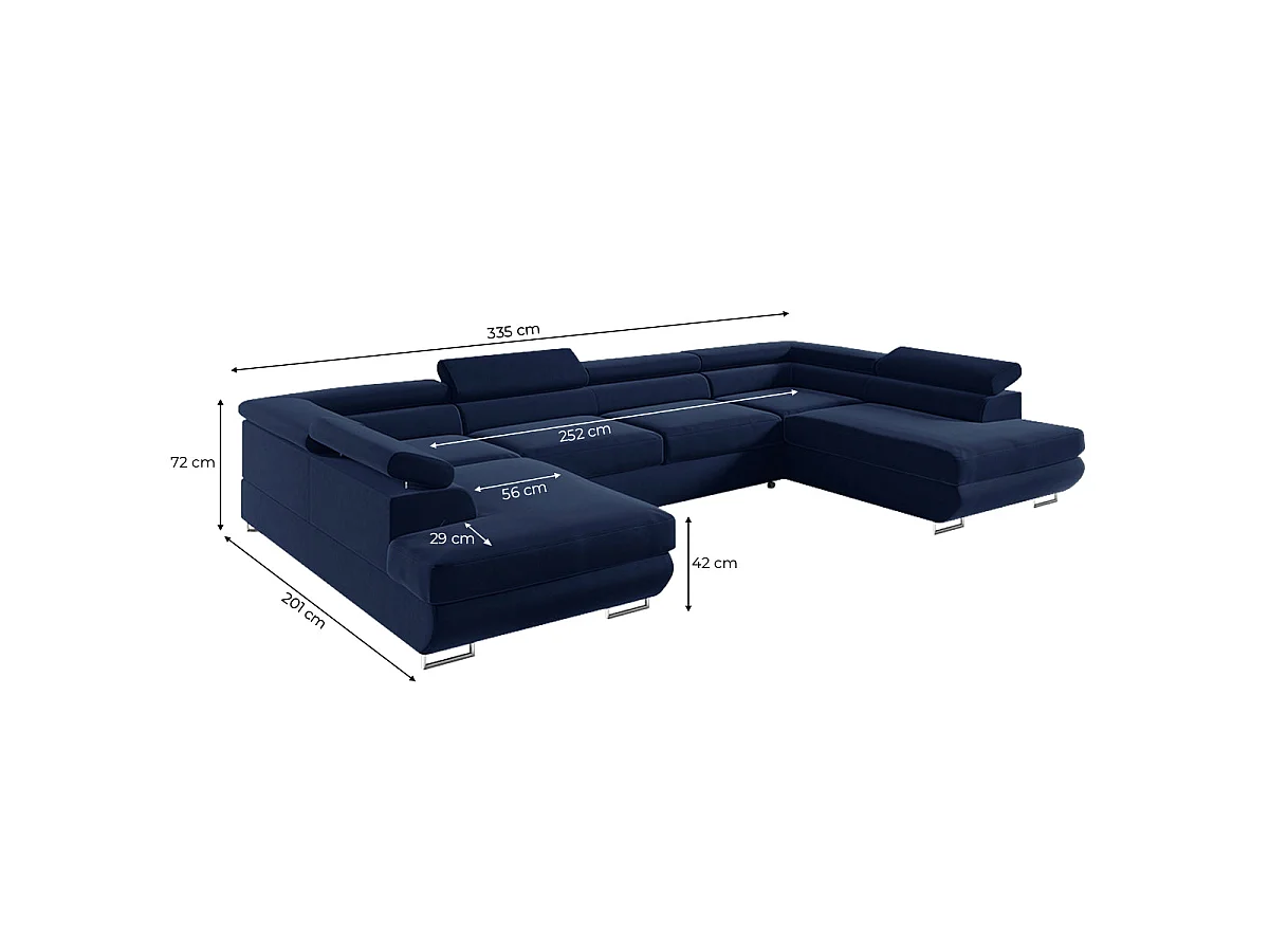 Canapé d'angle convertible 5 places avec coffre en velours bleu nuit LYAM