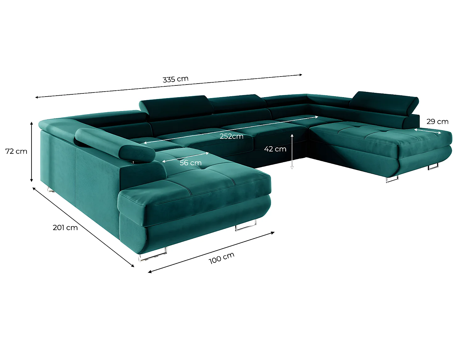 Canapé en U 5 places convertible avec coffre Wilson Vert sapin