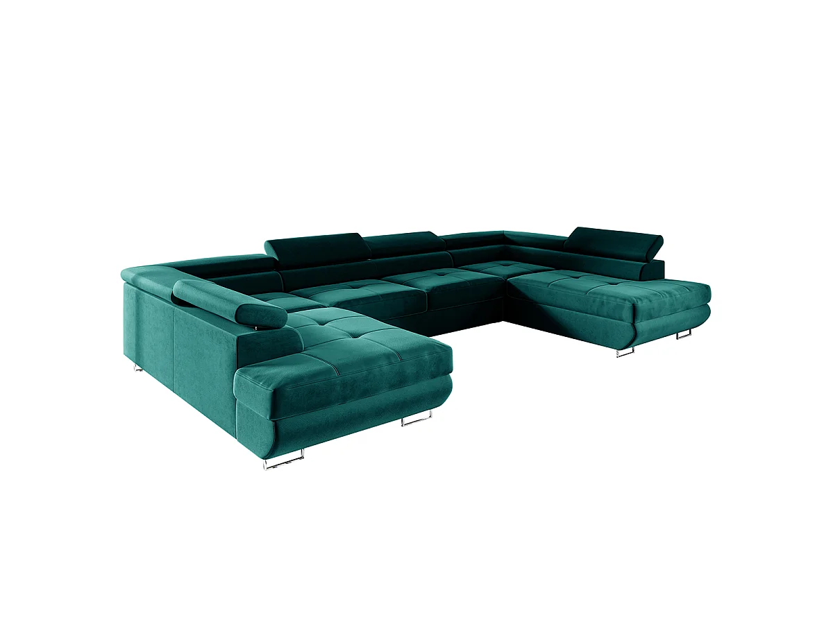 Canapé d'angle convertible 5 places avec coffre en velours vert WILSON