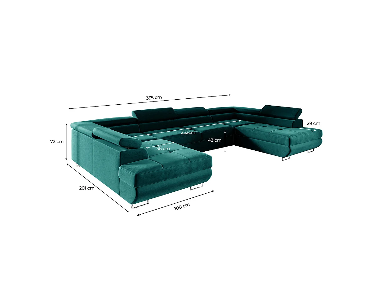 Canapé d'angle convertible 5 places avec coffre en velours vert WILSON