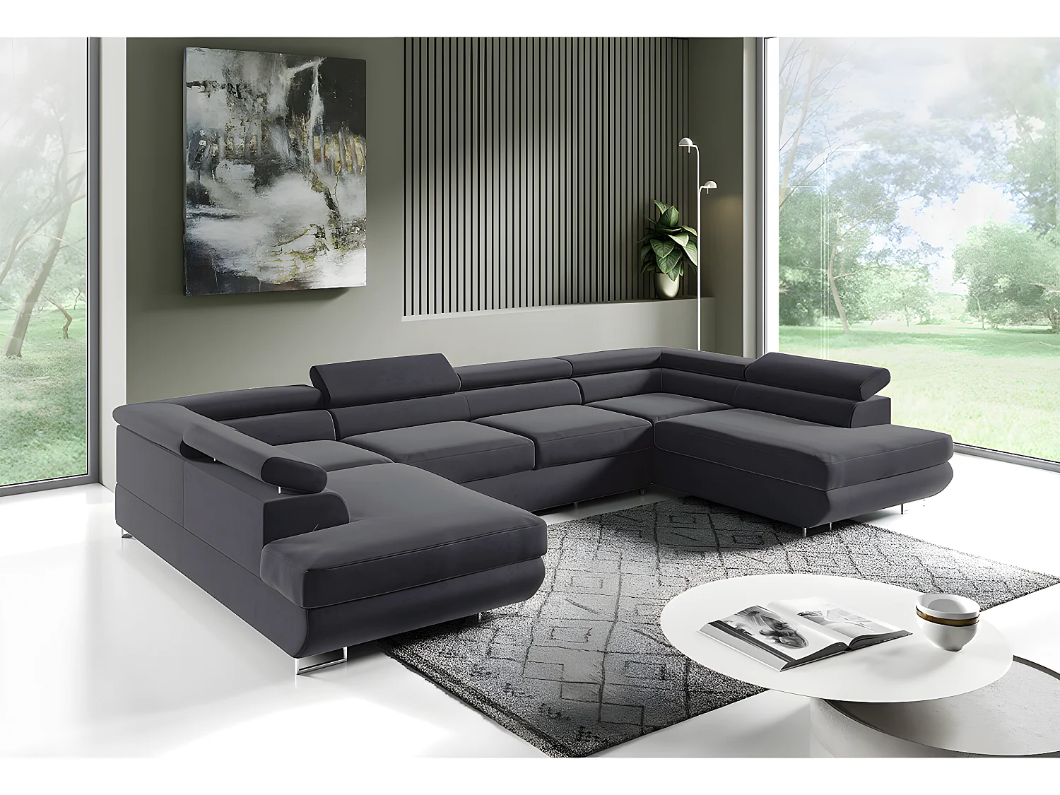 Canapé en U 5 places convertible avec coffre Lyam Gris anthracite