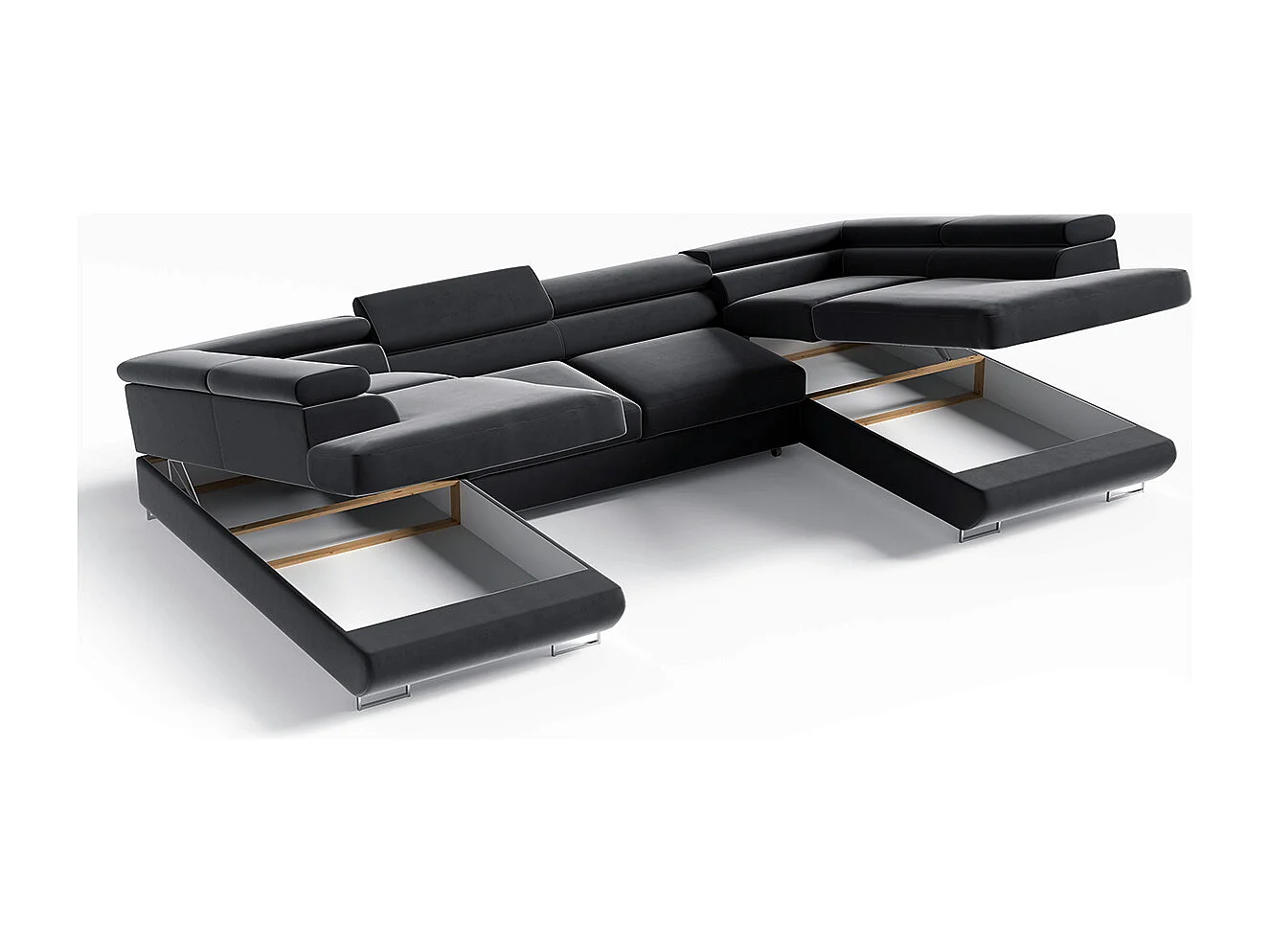 Canapé en U 5 places convertible avec coffre Lyam Gris anthracite