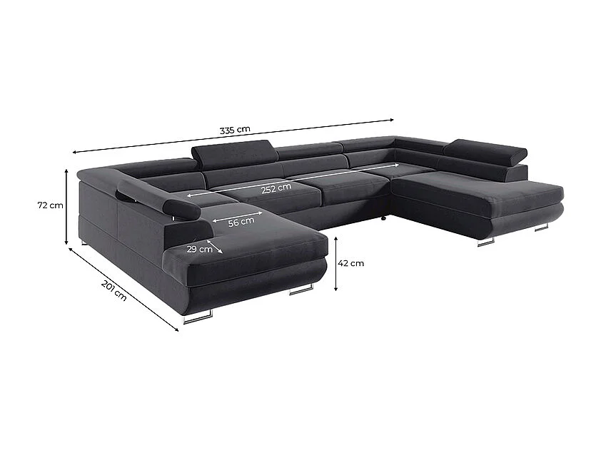 Canapé en U 5 places convertible avec coffre Lyam Gris anthracite