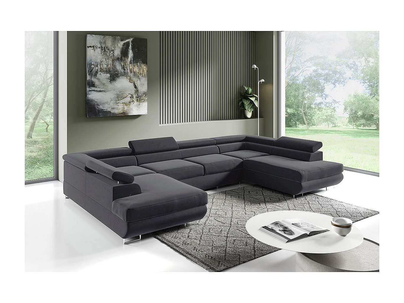 Canapé en U 5 places convertible avec coffre Lyam Gris anthracite