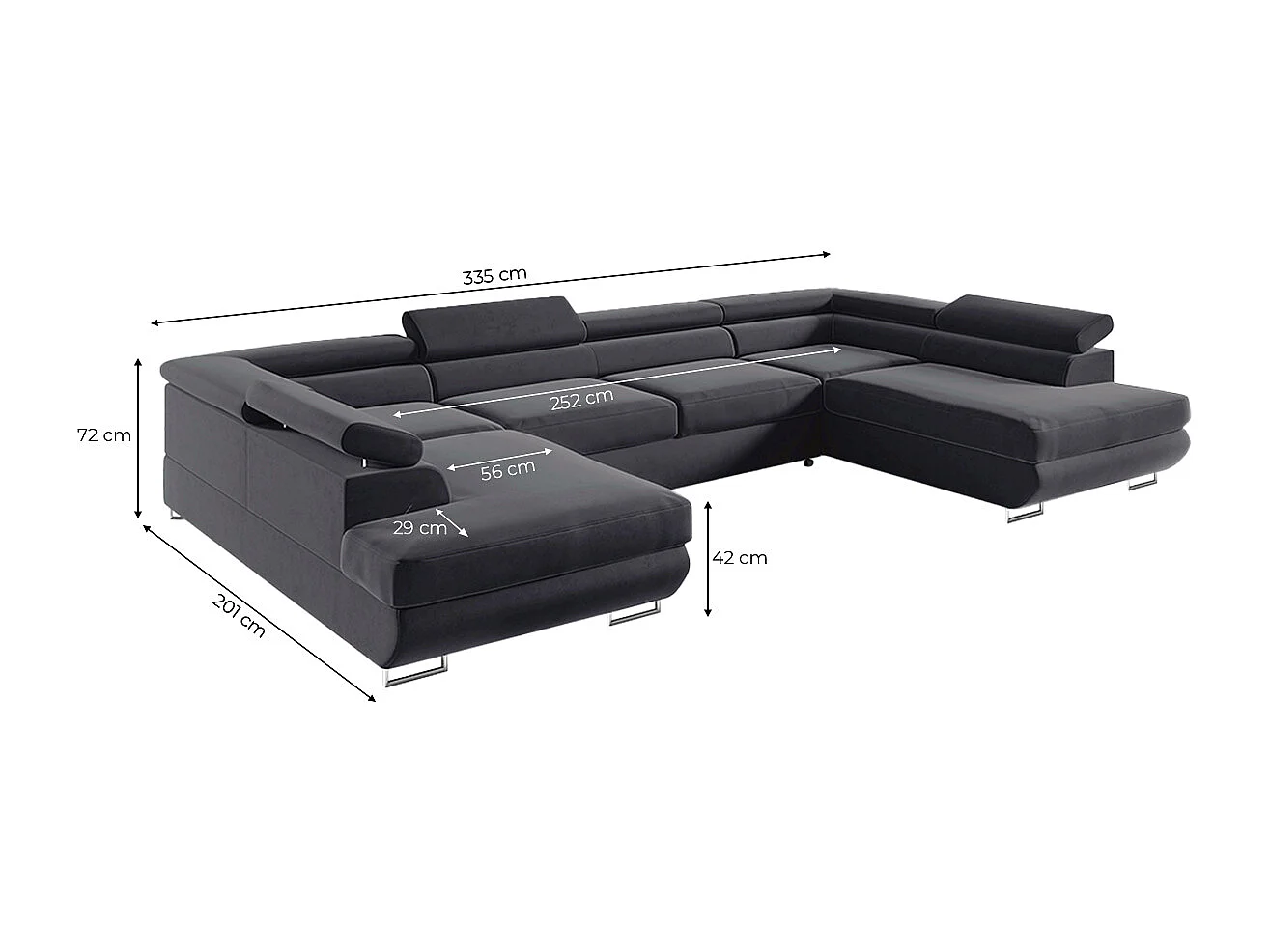 Canapé en U 5 places convertible avec coffre Lyam Gris anthracite
