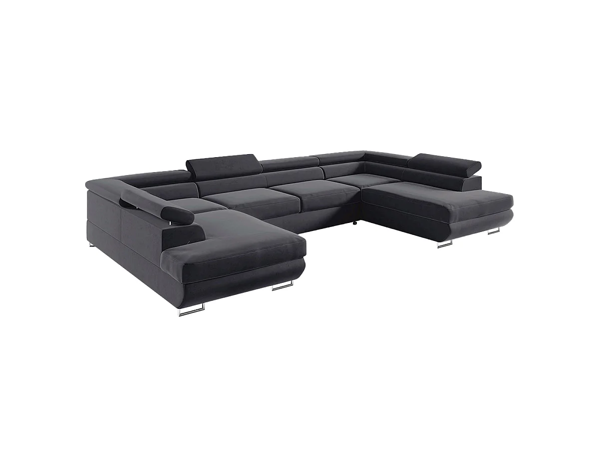 Canapé d'angle convertible 5 places avec coffre en velours gris anthracite