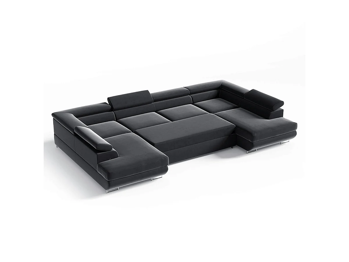 Canapé d'angle convertible 5 places avec coffre en velours gris anthracite